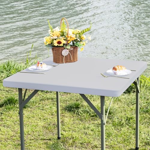 Square Fitted Table Cover Elastic Tablecloth Stretch Spandex Table Topper Cap Cover for Dining Kitchen Home Party Silver 34X34 Inch - color: Silver, size: 34" x 34" (Square)
