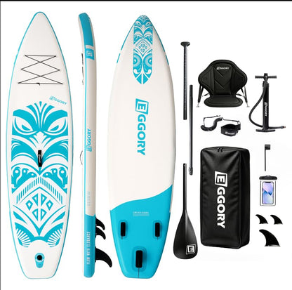Inflatable Paddle Board,Stand Up Paddle Board Set, Extra Wide SUP Board with Removable Fin, Floating Paddle, Hand Pump, Waterproof Phone Pouch,Traveling Board - color: TT green/Kayak Seat