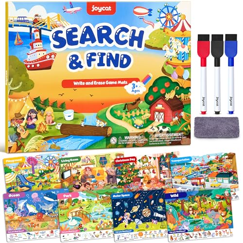 JoyCat Search and Find Activity Books, Preschool Learning Game Activities for Toddlers & Kids Ages 3-5, Travel Toys for Road Trip Car Airplane, Birthday Gifts for Girls and Boys 4-8 - style: Mixed Themes