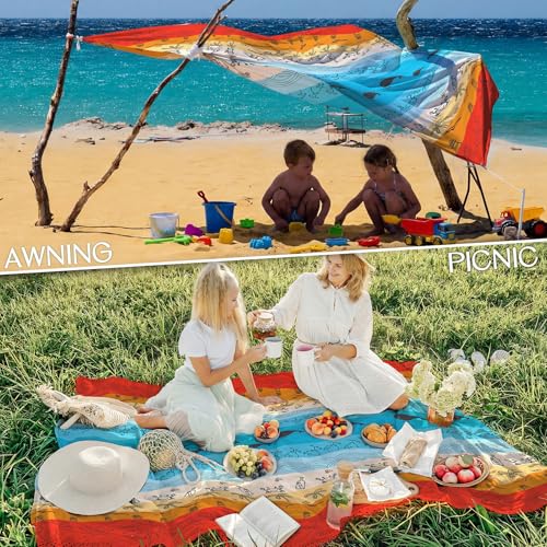 BYDOLL Beach Blanket Waterproof Sandproof Large Sand Free,78''X81''/10'X9' Oversized Sandless Lightweight Blanket Picnic Mat for Beach Travel Camping Hiking with Stakes - color: Bach Boho, size: 78"X81"