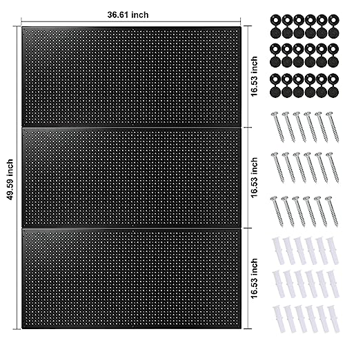 Peg Board, 3 Pack 16-Inch X 36-Inch Heavy Duty Steel Pegboard,Heavy Duty Black Pegboard for Walls, Garage, Workbench, Craft Room Tool Organization, Metal Pegboard Panels(Black) - color: Black