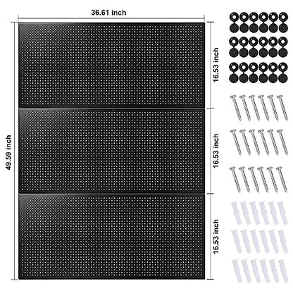 Peg Board, 3 Pack 16-Inch X 36-Inch Heavy Duty Steel Pegboard,Heavy Duty Black Pegboard for Walls, Garage, Workbench, Craft Room Tool Organization, Metal Pegboard Panels(Black) - color: Black
