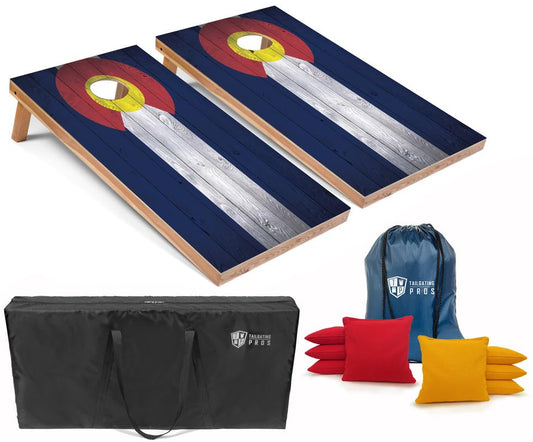 Tailgating Pros Regulation Cornhole Boards Flag Set - Includes 8 Bean Bags, Carrying Cases, and 4'x2' Corn Hole Toss Game - color: Colorado Flag