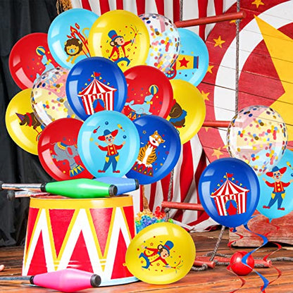60 Pack Carnival Theme Party Balloons Decorations 12 Inch Latex Confetti Circus Animal Balloons Red Yellow and Blue Circus Decorations for Carnival Birthday Clown Party Showman Supplies