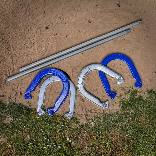 Pro Horseshoe Set - Powder Coated Steel with Carry Case by Trademark Innovations - color: Blue and Black