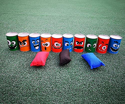 Giant Tumbling Tower Games Wooden Blocks Stacking Game + Tin Can Alley Bean Bag Toss Game for Adult, Kids, Family Fun Outdoor Backyard Games