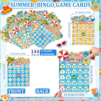 Eersida 192 Pack Summer Bingo Game Cards and 0.4 oz Dot Daubers Set Includes 144 Bingo Cards and 48 Dot Markers Summer Hawaiian Gifts Game Supplies for Beach Party Favor Family Casino Play Night - style: Summer