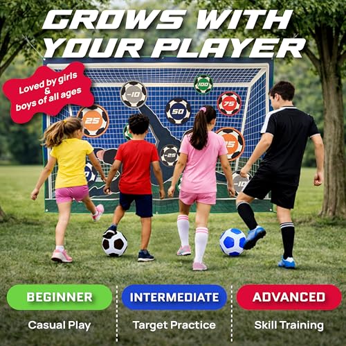 StickySoccer Indoor & Outdoor Soccer Game – Sticky Soccer Ball Target Mat for Kids - 6 Game Modes, 2 Inflatable Balls, Hook & Loop Straps & Carry Case - Boys & Girls Ages 4-12