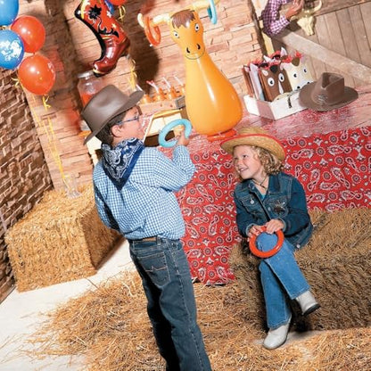 Fun Express Inflatable Bull Ring Toss Game - Premium Outdoor Games for Kids Ages 4-8 & Family | Western Carnival Party Games with 6 Rings - Backyard Lawn Games for Birthday Parties