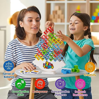 WOWNOVA 48PCS Tetra Tower, Fun Balance Stacking Building Blocks Board Game for Kids, Adults, Friends, Team, Classroom, Dorm, Family Game Night and Parties