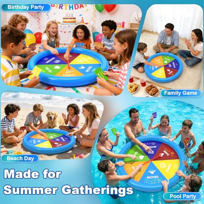 Inflatable Pool Party Game Table with Waterproof Silly Challenge Cards & Spinner, Floating Pool Game Toys for Teens Adults Family, Summer Pool Accessories for Backyard Beach Party