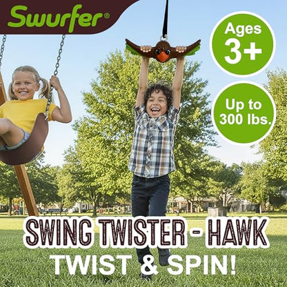 Swurfer Ninja Twister Swing Spins Set - 360° Twist Spin Toy, Swing Set Accessories for Backyard, Kids Outdoor Toys, Playground Hang Toys, Easy Install, Adjust Height, Durable, Up to 300lbs, Hawk - style: Hawk