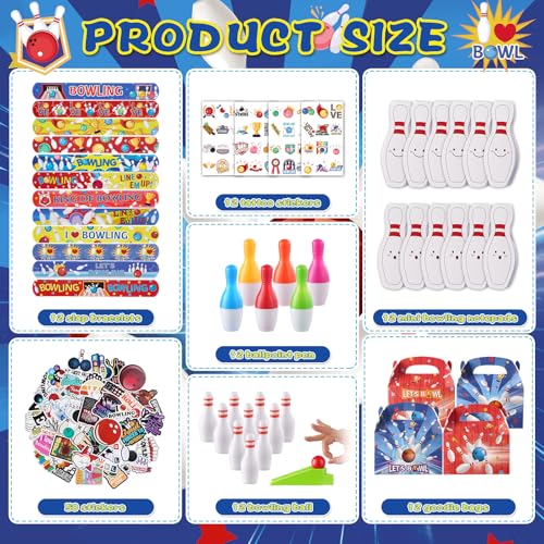 Vanblue 122 Pcs Bowling Party Favors Set Gift Birthday Decorations for Kids Classroom Rewards Mini Bowling Game Toy Set, Ballpoint Pen Goodie Bag Fillers and School Prizes