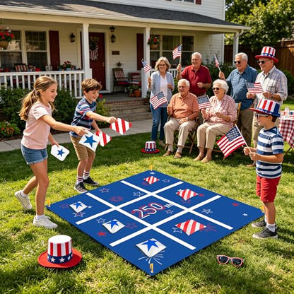 Independence Day Bean Bag Toss Game,250th Anniversary 4th of July Tic Tac Toe Game for Indoor Outdoor Yard Background Lawn Adults Family Night Activities 10 American Flag Stars Bean Bags - color: Independence Day