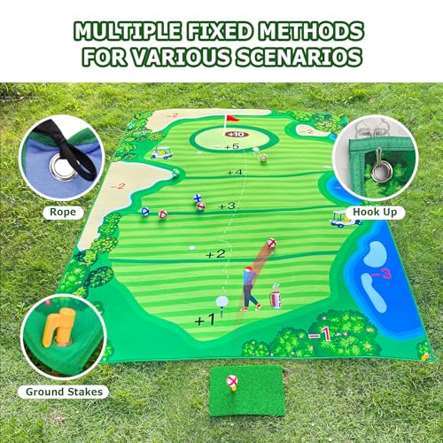 Double-Sided Chipping & Dart Game Mat Set with Golf Club, 20 Sticky Balls, 6Ft x 5Ft Supersize Game Training Mat, Ideal Indoor & Outdoor Gifts for Adults, Family, and Kids Play