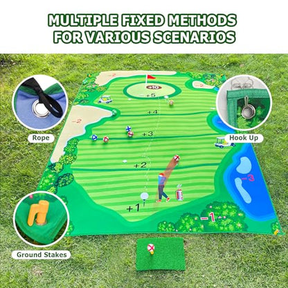 Double-Sided Chipping & Dart Game Mat Set with Golf Club, 20 Sticky Balls, 6Ft x 5Ft Supersize Game Training Mat, Ideal Indoor & Outdoor Gifts for Adults, Family, and Kids Play