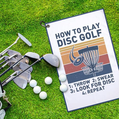 How to Play Disc Golf Golfing Printed Microfiber Golf Towel, Men Women Sunset Disc & Basket Print Golfing Towel, Golfer Bags Accessories Gifts for Men Women Golfing Lover & Fan Family Friend - color: Multicolor057