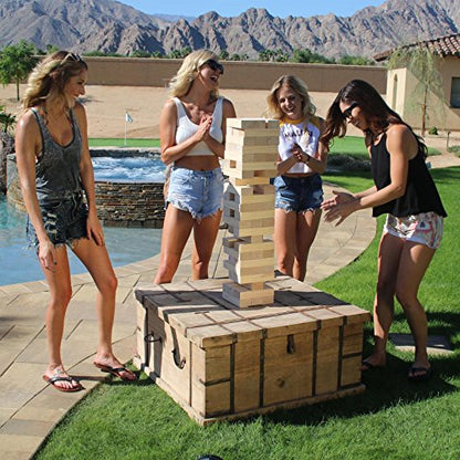 GoSports Giant Wooden Stacking Game - Stacks Up to 5 ft - Choose Brown Wood Stain, Gray, Natural, Stars & Stripes, or Tropical Hardwood - Toppling Tower - color: Natural Wood