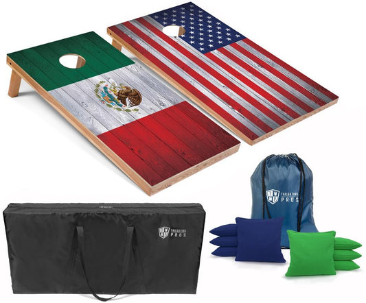 Tailgating Pros Regulation Cornhole Boards Flag Set - Includes 8 Bean Bags, Carrying Cases, and 4'x2' Corn Hole Toss Game - color: Mexico/US Flag