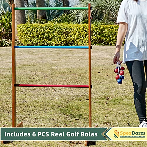 SpexDarxs Ladder Toss Outdoor Game, Wooden Golf Tossing Set with 6 Ball Bolas & Carrying Bag, Lawn Backyard Games for Teenager & Adult & Family