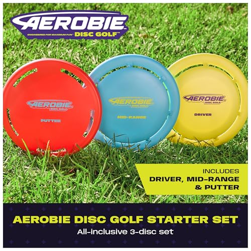 Aerobie Disc Golf Set of 3 Flying Discs, Frisbee Discs for Kids Parties and Backyard Games, Starter Disc Golf Accessories, Teen Boys Gift Ideas, Kids Toys for Ages 5 & Up