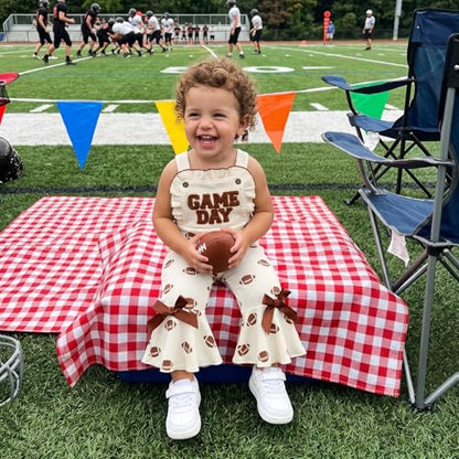 Toddler Baby Girl Football Outfit Game Day Bottom bell Overall Rugby Romper - size: 6-12 Months