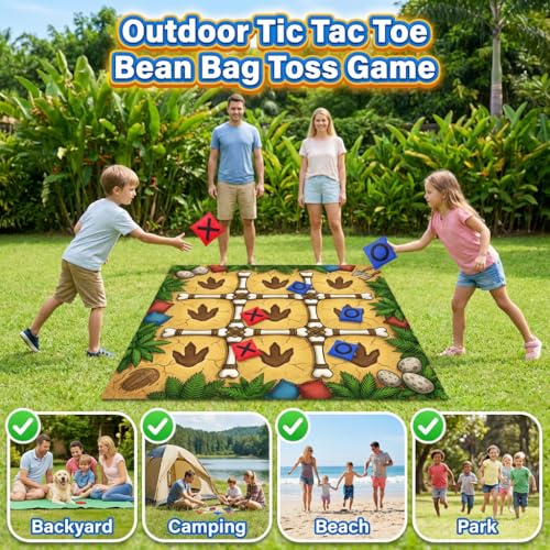 Giant Tic Tac Toe Game Outdoor - 4x4 FT Large 2-in-1 Bean Bag Toss Game for Kids and Adults, Double Sided Portable Yard Games for Backyard, Lawn, and Party