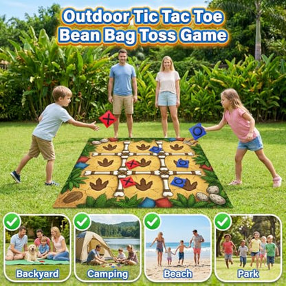 Giant Tic Tac Toe Game Outdoor - 4x4 FT Large 2-in-1 Bean Bag Toss Game for Kids and Adults, Double Sided Portable Yard Games for Backyard, Lawn, and Party