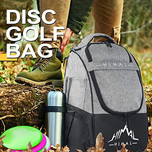 HIMAL HIMAL Disc Golf Bag, 22+ Discs Lightweight Backpack | 600D nylon, 22+ disc capacity, water bottle pockets, padded straps, lightweight under 2lbs - color: Grey