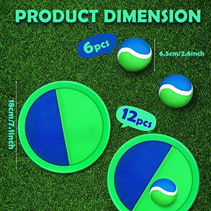Charniol Kids Toys Toss and Catch Game Set Beach Outdoor Ball Sports Games Toss and Catch Ball Nylon Toys for Adults Kids(Blue Green,12 Paddles 6 Balls) - color: Green Blue