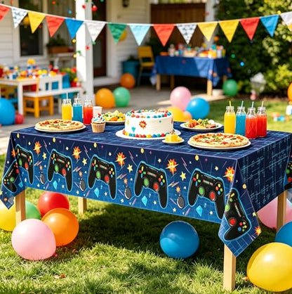 4 Pack Video Game Tablecloth Video Game Birthday Decoration Gaming Birthday Party Supplies 86” x 51” Rectangle Plastic Game party Table Cover for Kids Boys Girls Video Game Party Decorations Favors