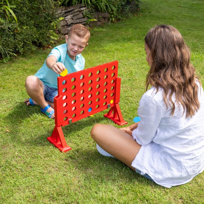 Giant 4-in-A-Row - Classic Connecting Game, Wood Set, Indoor-Outdoor Play, Travel Bag, Party-Table-Backyard Activity, Family Age 3+