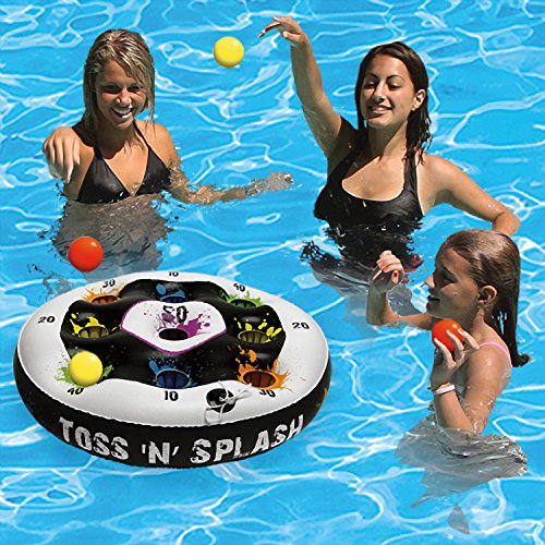 Poolmaster Toss ‘N’ Splash Inflatable Pool Game, Floating Pool Toss Game Set with Balls and Scoring Targets, Pool Party Game for Kids, Teens and Adults, Water and Lawn Play