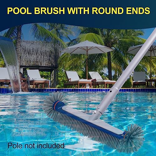 POOLAZA 360 Degree Pool Brush - Heavy Duty 17.5" Pool Brush Head for inground Pools/Above Ground Pools, Spa, Hot Tub, Premium Bristle & Aluminum Handle for Standard Pool Pole - color: Blue