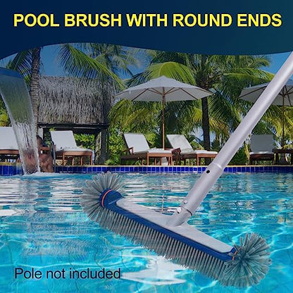 POOLAZA 360 Degree Pool Brush - Heavy Duty 17.5" Pool Brush Head for inground Pools/Above Ground Pools, Spa, Hot Tub, Premium Bristle & Aluminum Handle for Standard Pool Pole - color: Blue