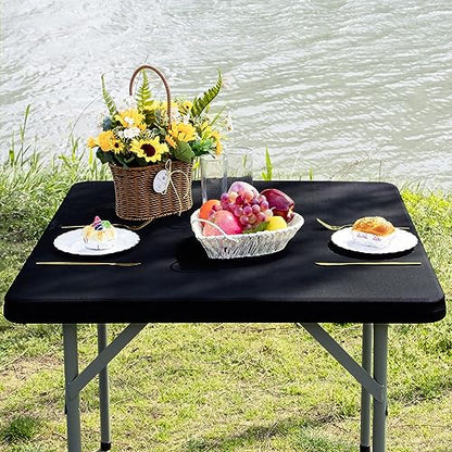 Square Fitted Table Cover Elastic Tablecloth Stretch Spandex Tables Top Cover Table Topper Cap for Dining Kitchen Home Party Black 34X34 Inch - color: Black, size: 34" x 34" (Square)