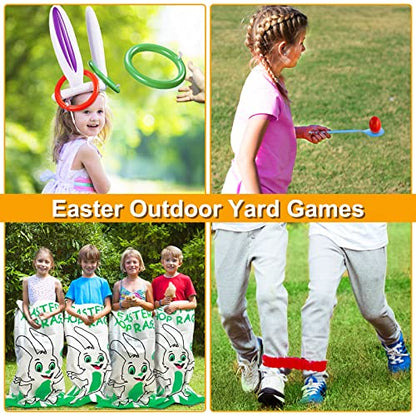 19 Pack Carnival Outdoor Games for Kid Family Party, Potato Sack Race Bags, Egg Spoon Relay Race, 3-Legged Race Bands, Ring Toss Games Fun for Yard Lawn School Field Day Birthday Party Family Events