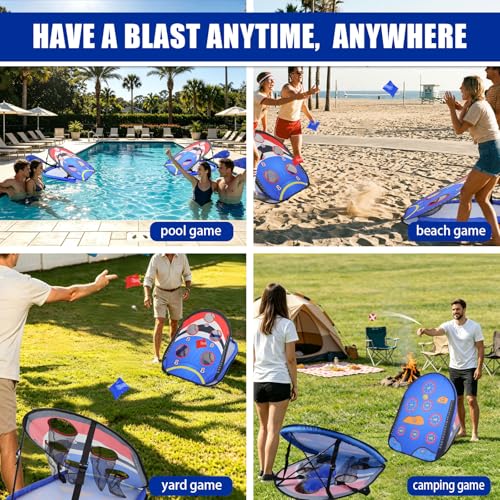 ROSE ME Pool Cornhole Game Floating, Double Sided Pool Games for Adults, 3x2ft Water and Land Dual-Purpose Corn Hole Boards Set,Easy Set Up, Portable Fun Toys for Poolside, Beach, Lake