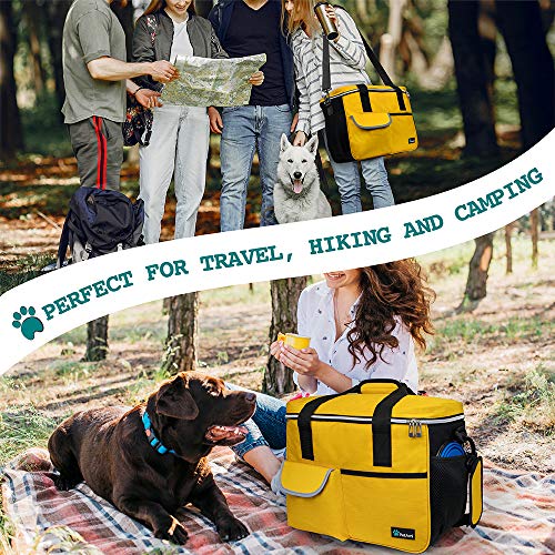 PetAmi Dog Travel Bag Organizer, Pet Travel Kit with 2 Food Containers & 2 Collapsible Dog Bowls, Pet Supplies Tote with Luggage Sleeve, Weekend Road Trip Camping Essentials, Yellow, Medium - color: Yellow, size: Medium - 14.5"L x 8"W x 12.0"H