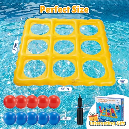 Pool Toys Inflatable Tic-Tac-Toe Game Giant Outdoor Floating Game with 10 Balls Swimming Pool Games for Kids Adults Family 2-10 Players Yard Pool Beach Lawn Camping