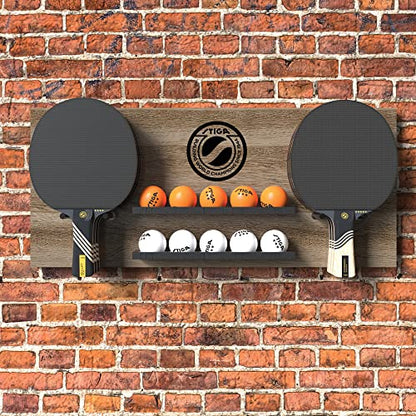 STIGA Ping Pong Storage Wall Rack | Holds Up to 10 Balls and 6 Paddles | Easy Mount for Any Flat Surface - color: Brown
