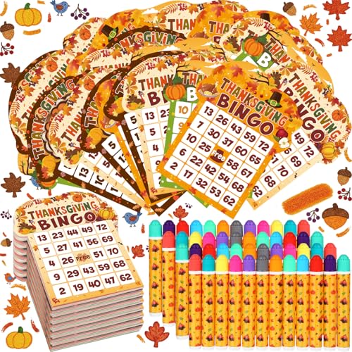 Eersida 192 Pack Bingo Game Cards and 0.4 oz Dot Daubers Set Includes 144 Bingo Cards and 48 Dot Markers Game Supplies Set for Gifts Party Favor Supplies Family Casino Play Night(Thanksgiving) - style: Thanksgiving