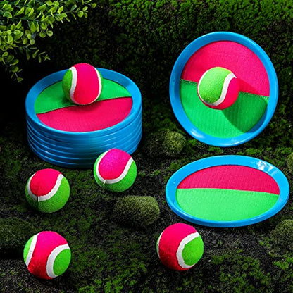 Charniol Kids Toys Toss and Catch Game Set Beach Game Outdoor Ball Sports Games Toss and Catch Ball Nylon Toys for Kids Adults(Pink, Green,Light Blue,12 Paddles 6 Balls) - color: Pink, Green,light Blue