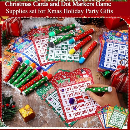 Eersida 192 Pack Christmas Bingo Game Cards and 0.4 oz Dot Daubers Set Includes 144 Bingo Cards and 48 Dot Markers Game Supplies Set for Christmas Supplies Family Casino Play Night Party Favor Gifts - style: Christmas