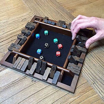 WE Games Shut the Box Wooden Board Game - Classic 4 Player Table Top Math Dice Game, Walnut Stained Wood, 8.5 inch Travel Size, 10 Numbers, for Families and Adults - color: Walnut Stained Wood, size: 8.5 x 8.5 x 1.25 inches