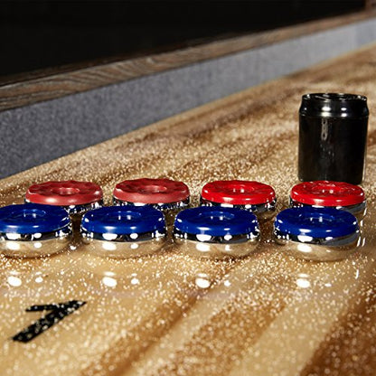 Barrington 12ft Webster Shuffleboard Table, Solid Wood, Storage Cabinets | 12ft rustic shuffleboard table with 1.75" solid wood poly-coated playfield, storage cabinets, 8 pucks & speed powder