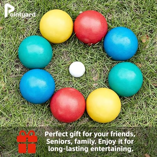 84mm Bocce Ball Set, Outdoor Games for Adults and Family, Backyard Ball Set with 8 PE Bocce Balls & 1 Pallino & Carry Bag & Measuring Tape for Teens Beginners - size: 84mm