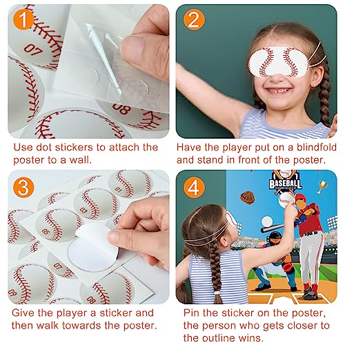 PLULON Pin The Baseball Party Game for Kids Pin The Baseball on The Glove and Bat Large Poster with Stickers for Boys Girls Birthday Party Wall Decorations Classroom Activities - style: Baseball
