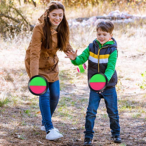 WXJ13 4 Sets Paddle Catch Ball and Toss Game 15.5cm Velcro Catch Ball Set for Sport with a Bag