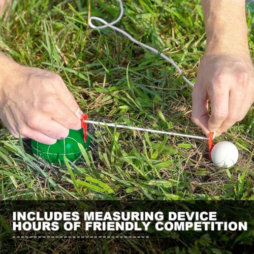 100mm Bocce Ball Set Regulation Size and Weight with 8 Resin Bochie Balls, Pallino, Carrying Bag, Measuring Rope, Gift for Family Backyard Lawn Yard Beach Bocci Games (Multi Colors, 2-8 Players) - style: Premium 100mm Green and Red